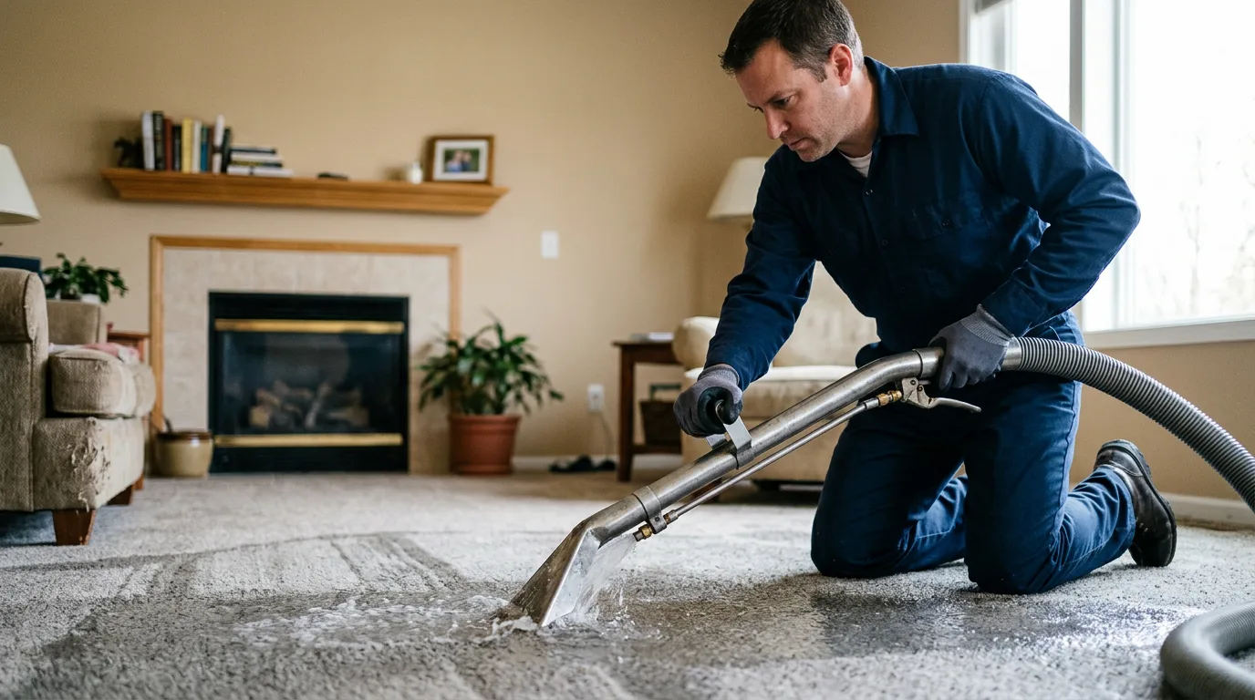 Water damage restoration technician working near South Barre, MA